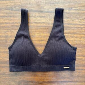 Danskin Intimates Brown Ribbed Seamless Wire Free Bralette Size M Unlined